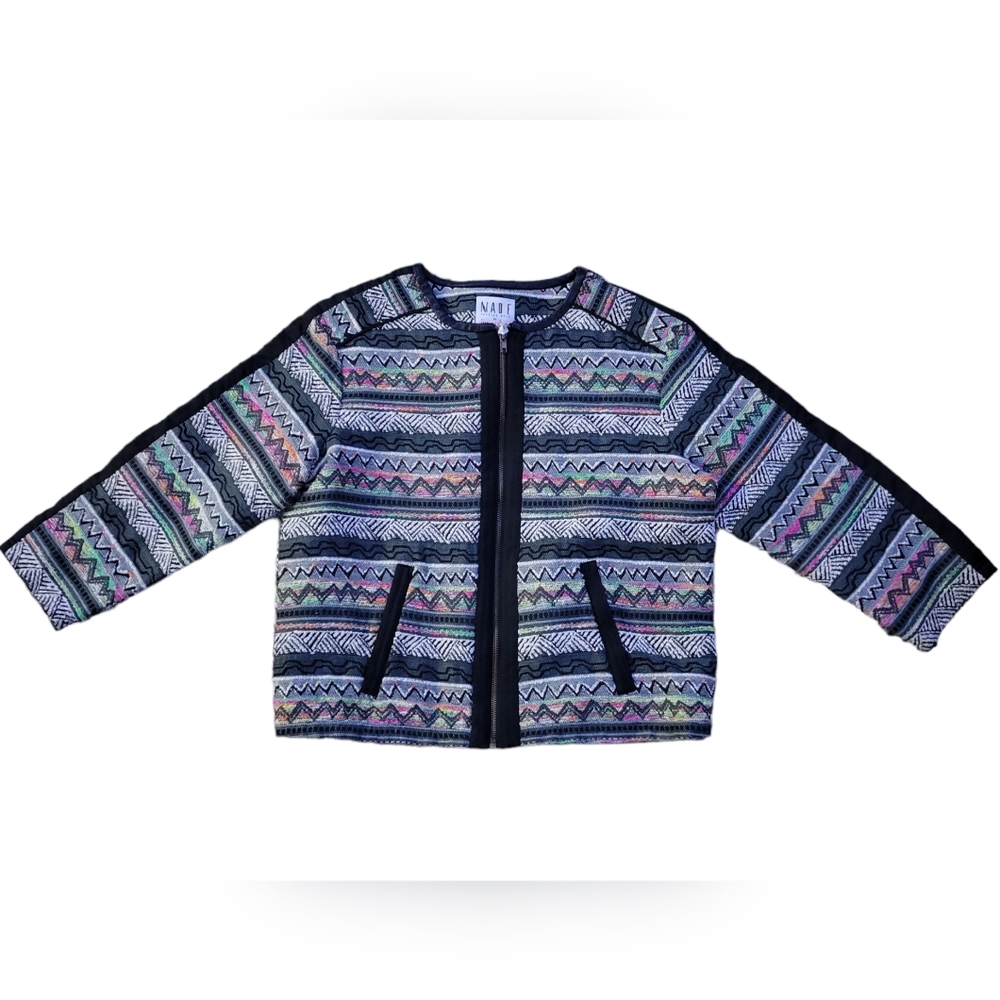 MADE Fashion Week for Impulse Tribal 80/90s Pattern Zip Blazer Jacket M